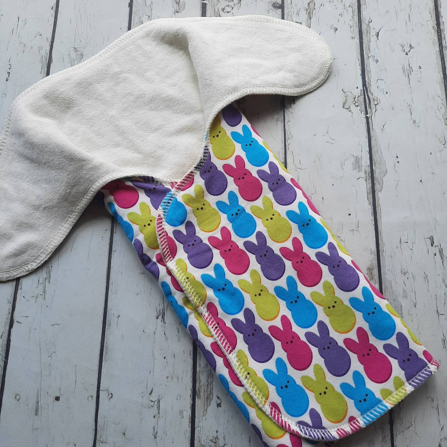 One Size Newborn Toddler Organic Winged Prefold Cloth Diaper Stretchy Preflat Marshmallow Bunnies