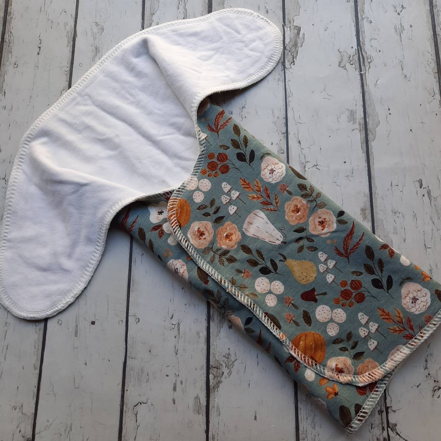 One Size Newborn Toddler Organic Winged Prefold Cloth Diaper Stretchy Preflat Autumn Floral