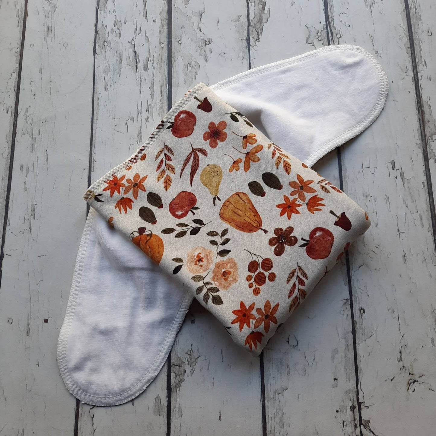 One Size Organic Winged Prefold Cloth Diaper Stretchy Preflat Pumpkin Harvest