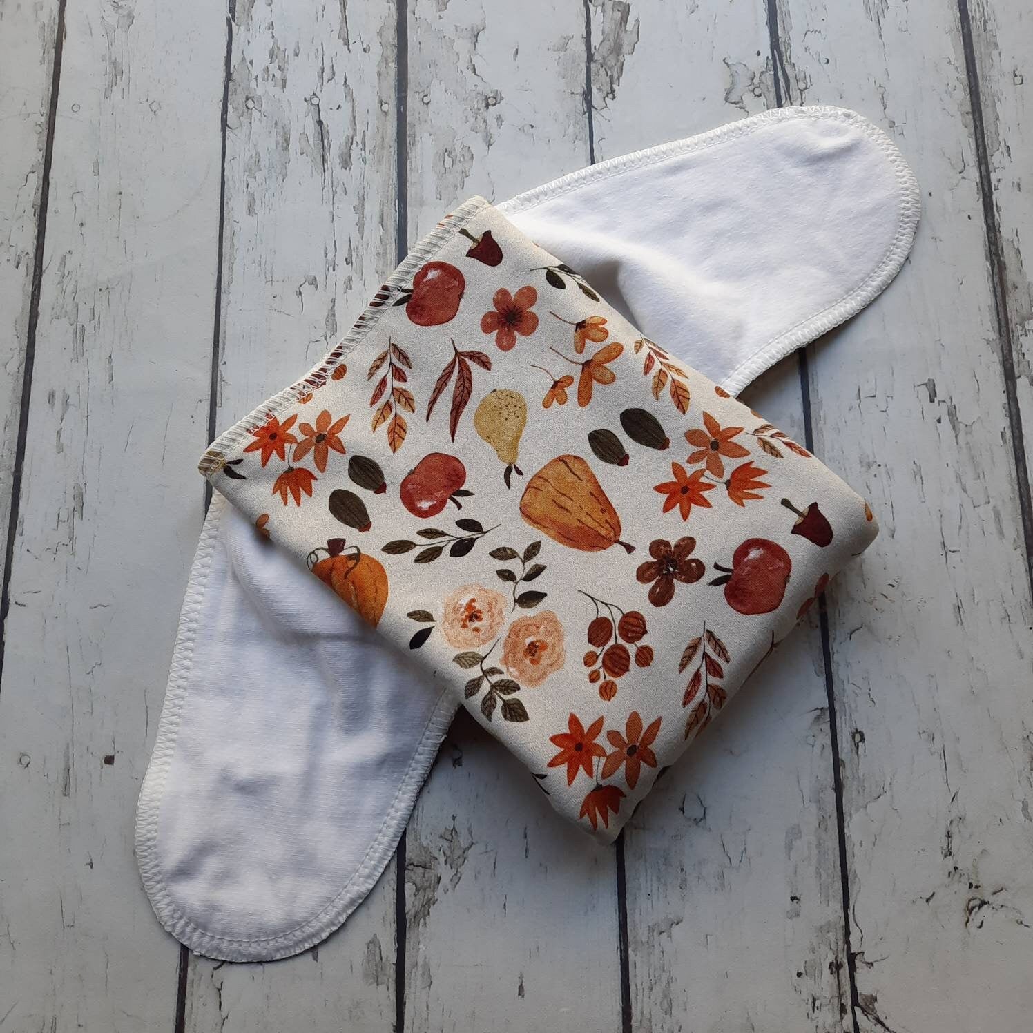 One Size Organic Winged Prefold Cloth Diaper Stretchy Preflat Pumpkin Harvest