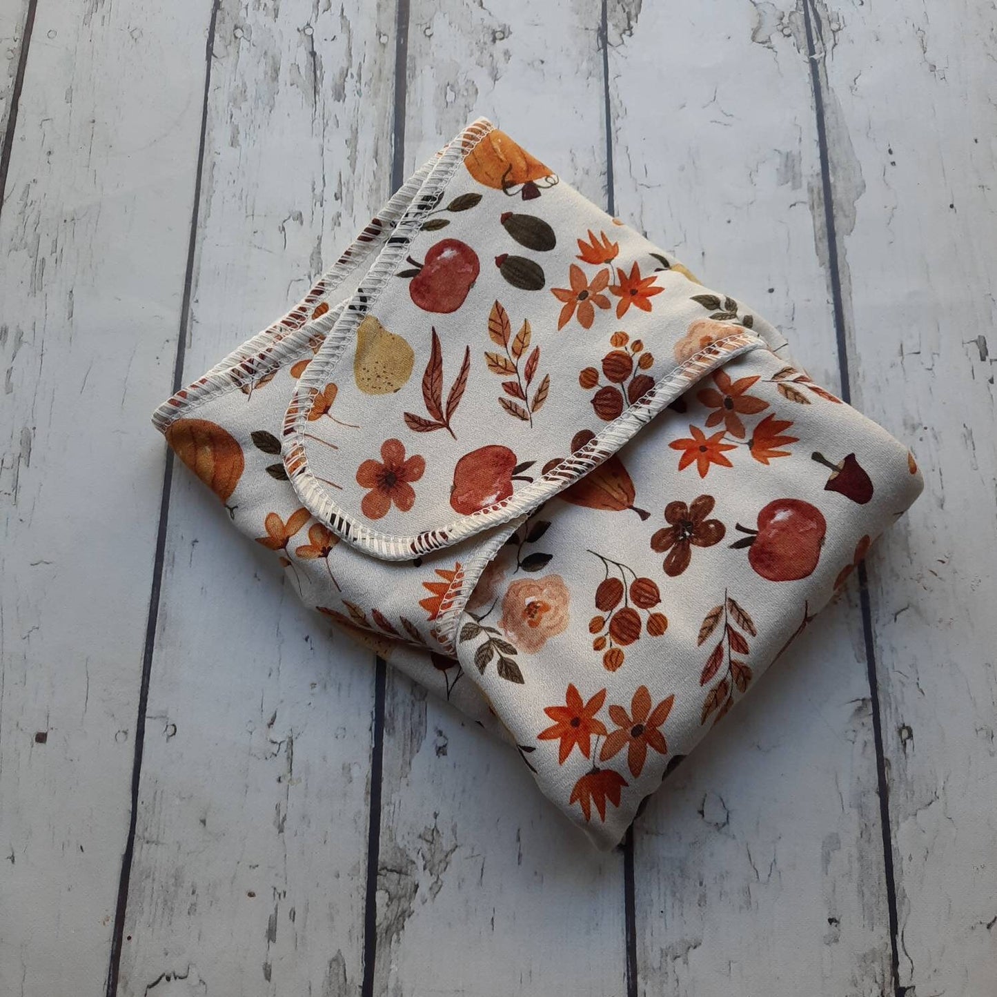 One Size Organic Winged Prefold Cloth Diaper Stretchy Preflat Pumpkin Harvest