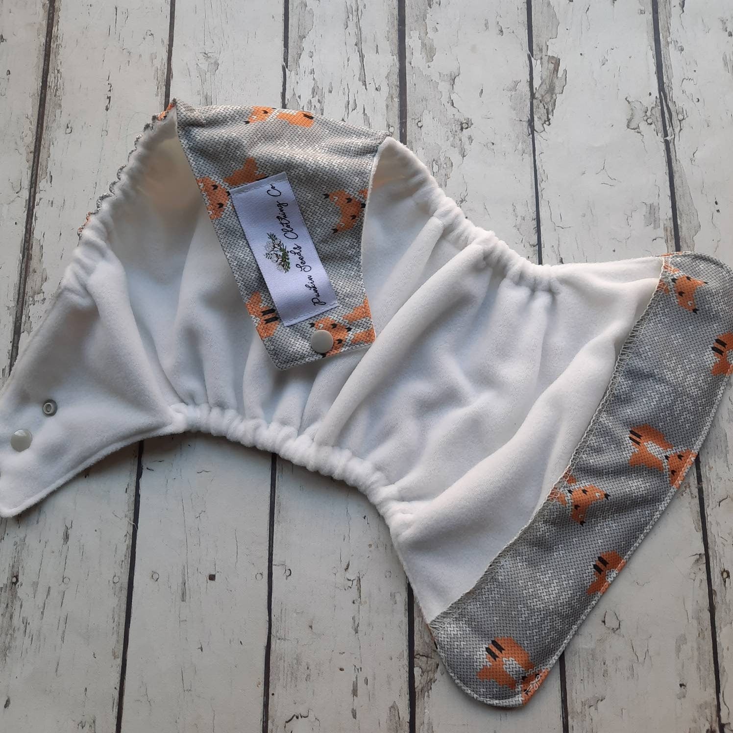 One Size Pocket Cloth Diaper Snow Fox 10-40 lbs PUL
