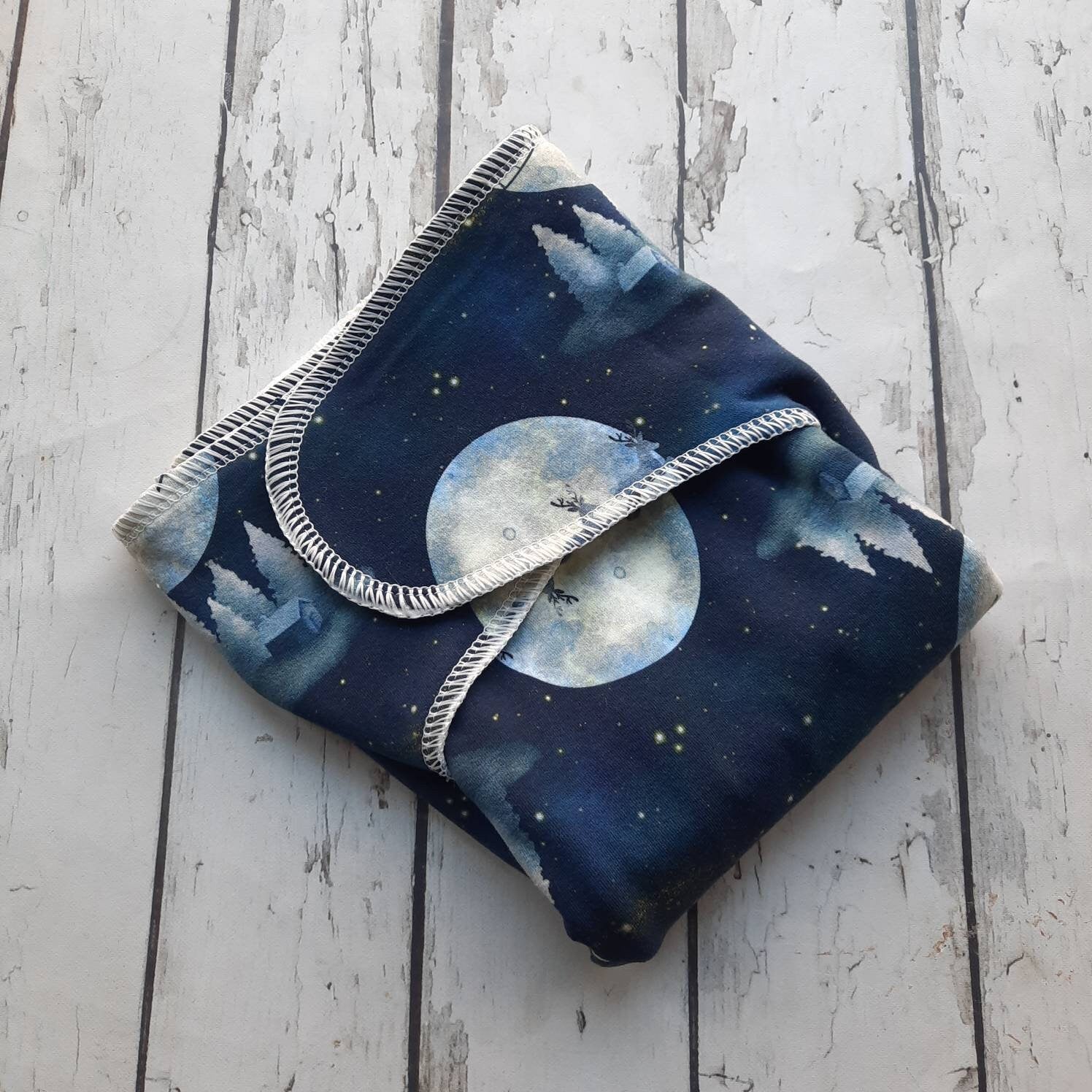 One Size Newborn Toddler Organic Winged Prefold Cloth Diaper Stretchy Preflat Sleigh Ride