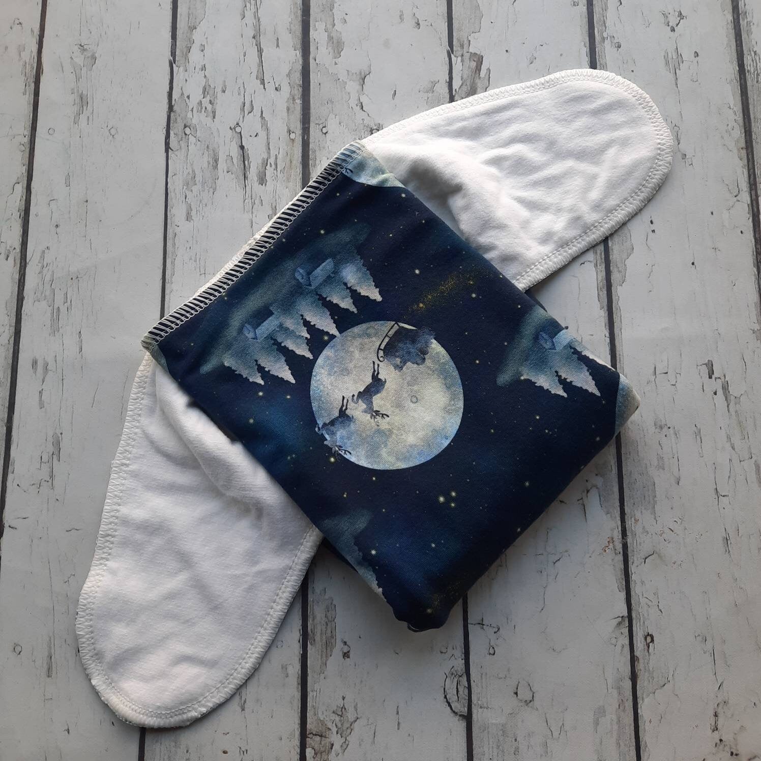 One Size Newborn Toddler Organic Winged Prefold Cloth Diaper Stretchy Preflat Sleigh Ride