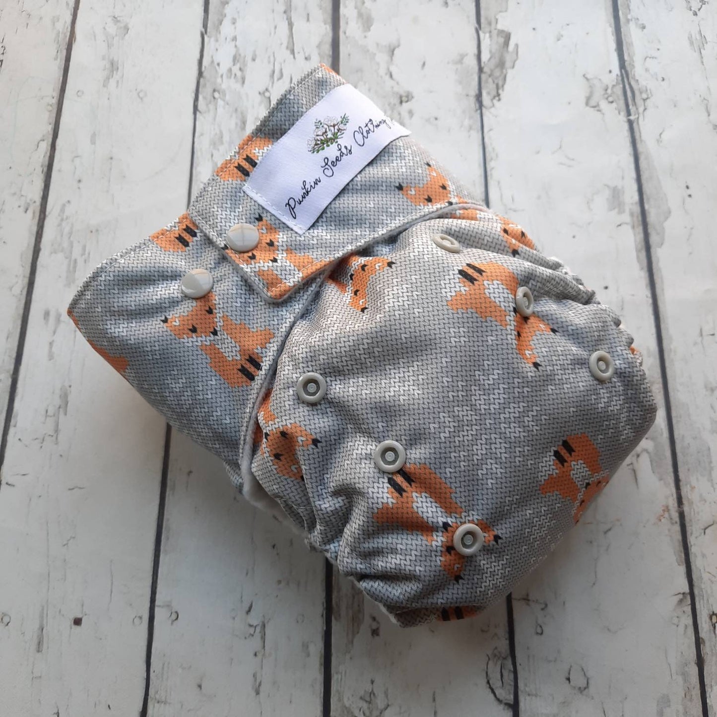 One Size Pocket Cloth Diaper Snow Fox 10-40 lbs PUL
