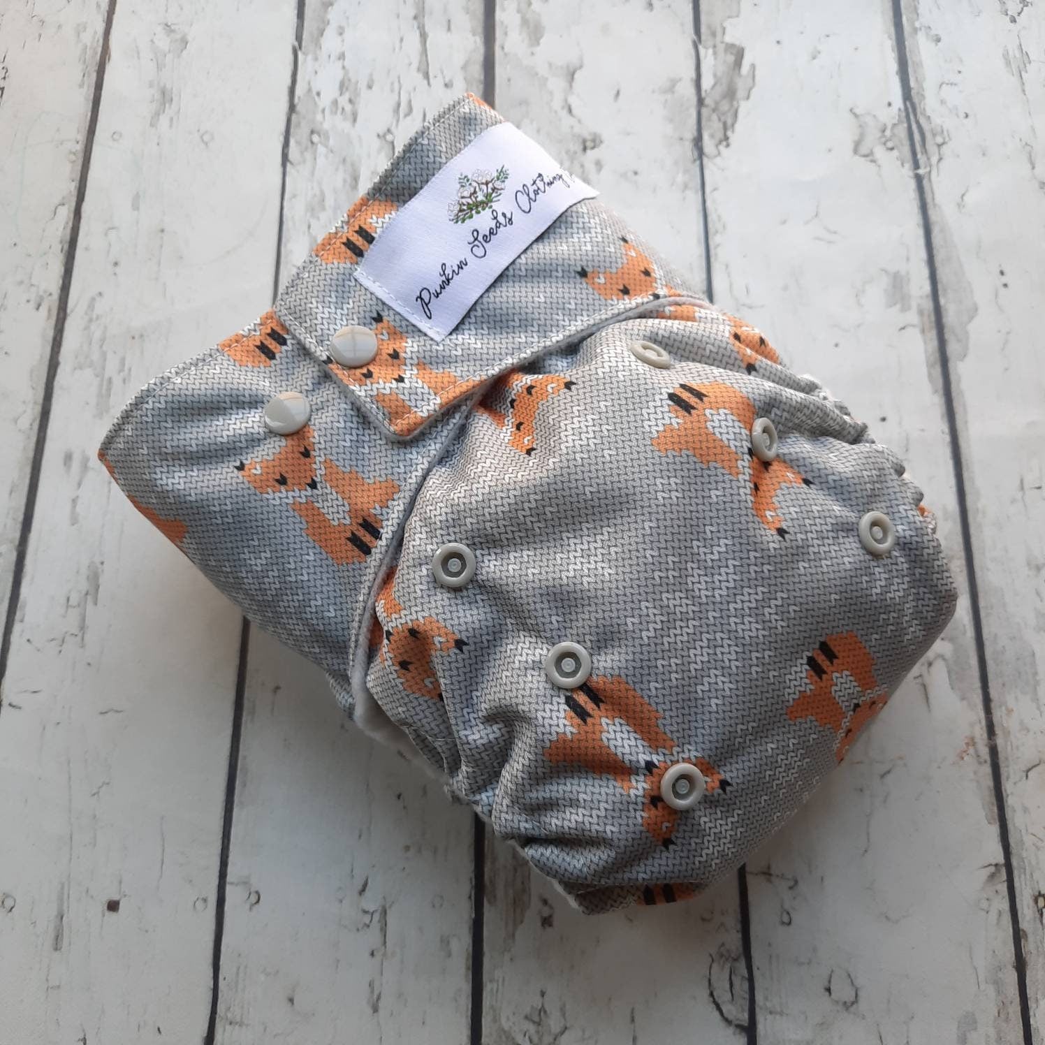 One Size Pocket Cloth Diaper Snow Fox 10-40 lbs PUL