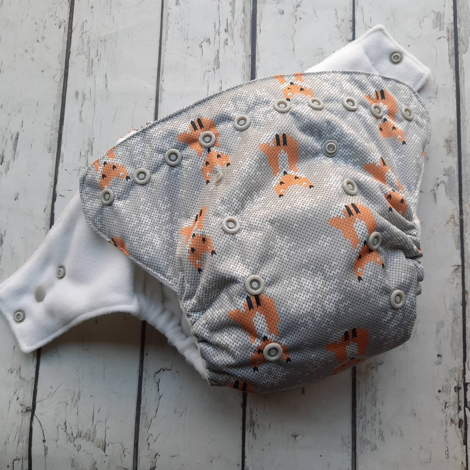 One Size Pocket Cloth Diaper Snow Fox 10-40 lbs PUL