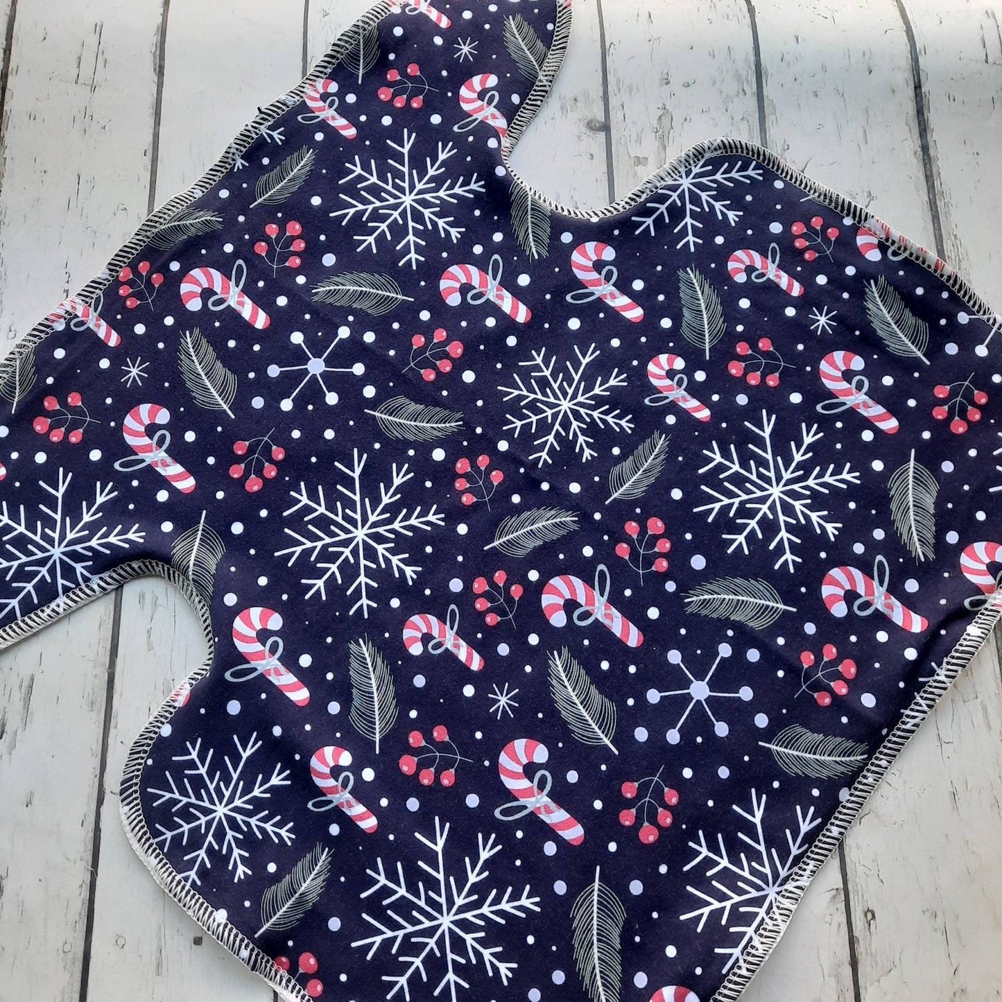 One Size Newborn Toddler Organic Winged Prefold Cloth Diaper Stretchy Preflat Candy Canes and Evergreens