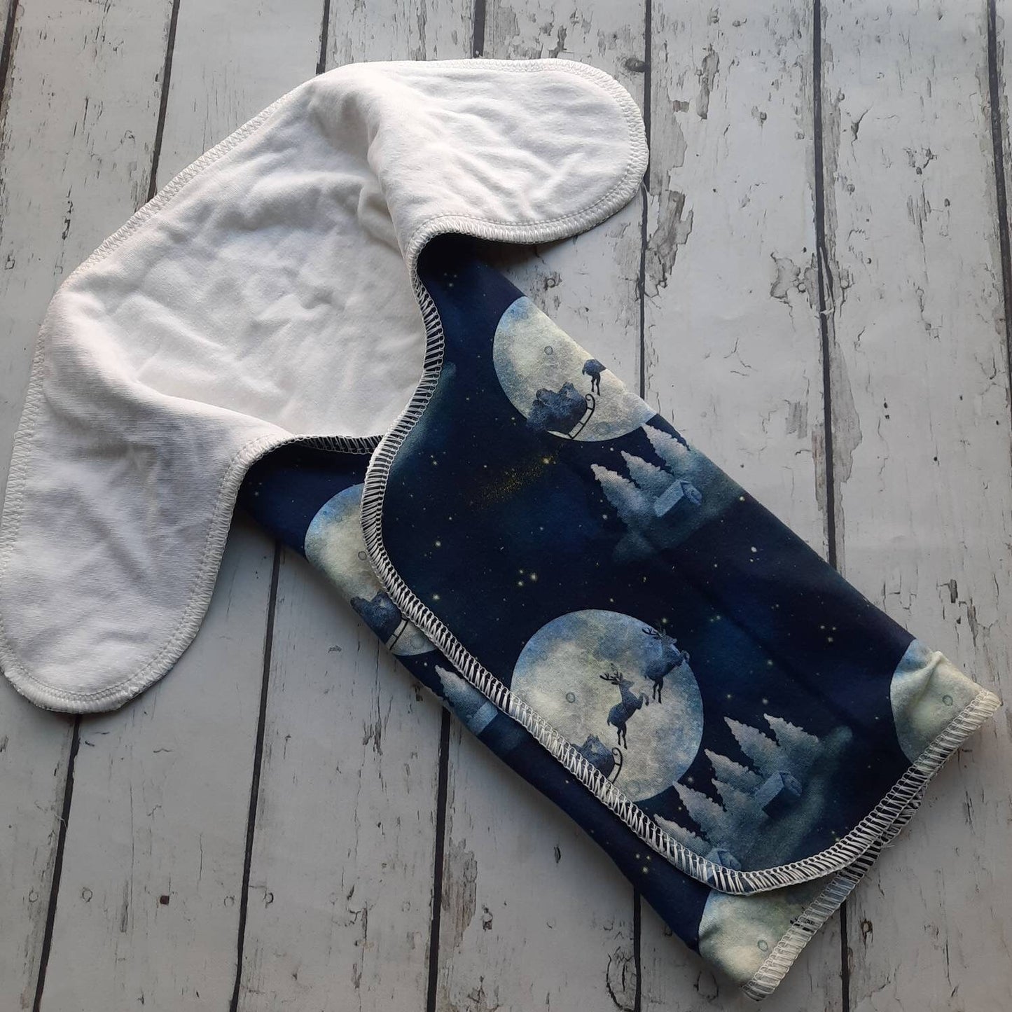 One Size Newborn Toddler Organic Winged Prefold Cloth Diaper Stretchy Preflat Sleigh Ride