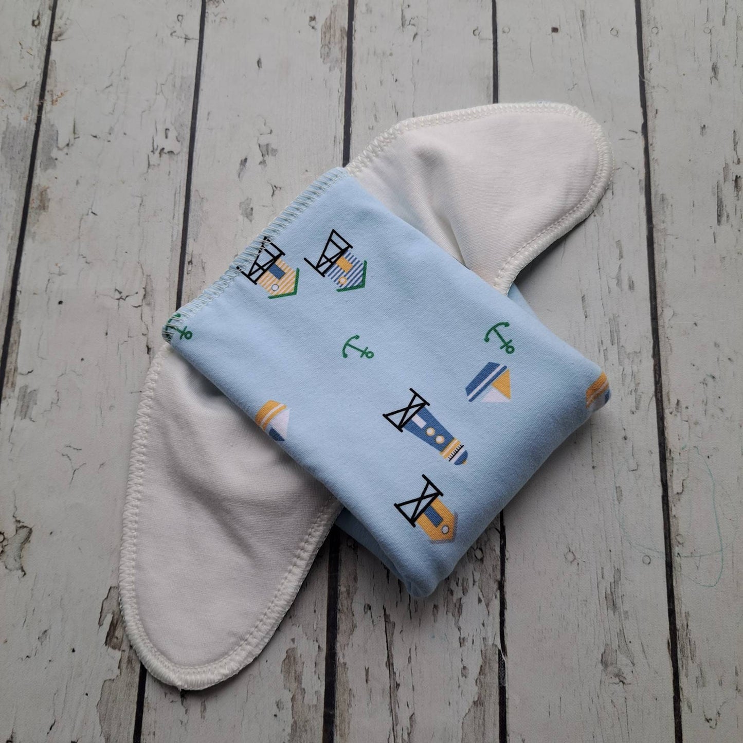 One Size Newborn Organic Winged Prefold Cloth Diaper Stretchy Preflat Lighthouses 6-20 lbs 10-35 lbs