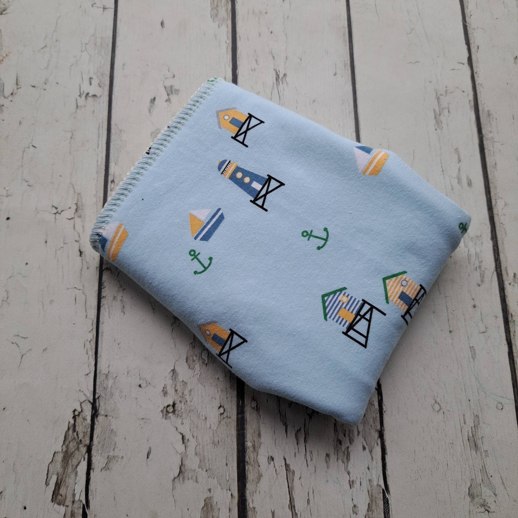 One Size Newborn Organic Winged Prefold Cloth Diaper Stretchy Preflat Lighthouses 6-20 lbs 10-35 lbs