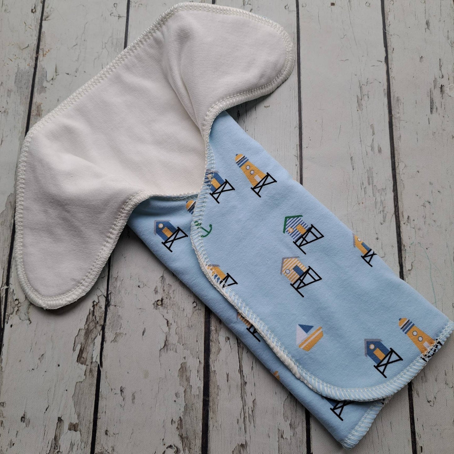 One Size Newborn Organic Winged Prefold Cloth Diaper Stretchy Preflat Lighthouses 6-20 lbs 10-35 lbs