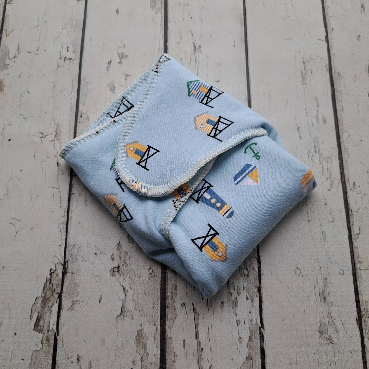 One Size Newborn Organic Winged Prefold Cloth Diaper Stretchy Preflat Lighthouses 6-20 lbs 10-35 lbs